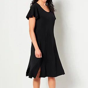 Susan Graver Liquid Knit Fit & Flare Dress with Flutter Sleeves